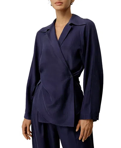 Lilysilk Multipositional Silk Habotai Shirt In Blue