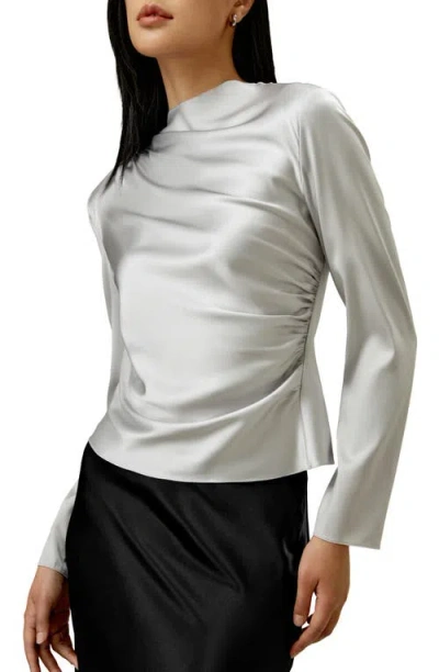 Lilysilk Oblique Wave Silk Blouse For Women In Silvergray