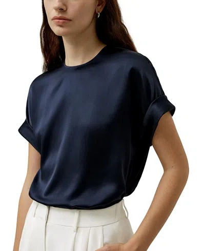 Lilysilk Contemporary Oversized Silk Top In Navy Blue