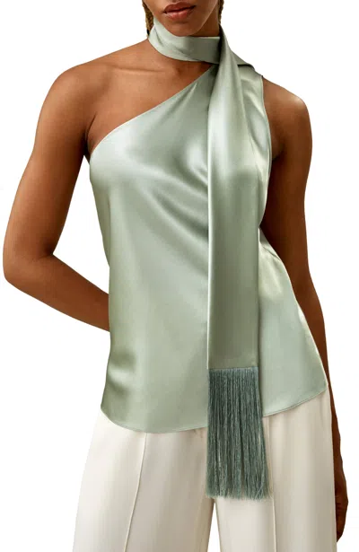 Lilysilk One-shoulder Top With Tassel Scarf In Black