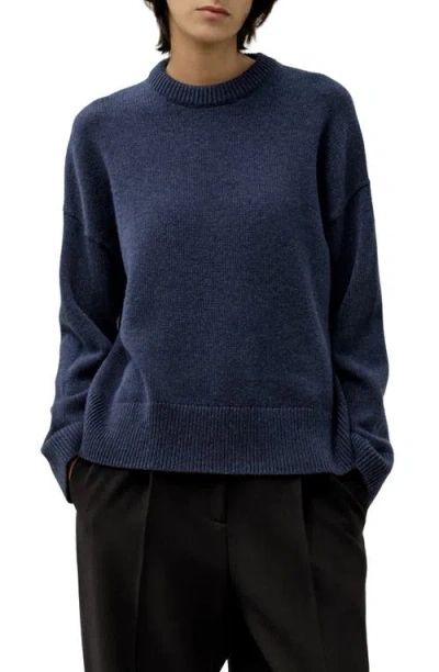 Lilysilk Oversized Crewneck Wool-cashmere Sweater In Blue