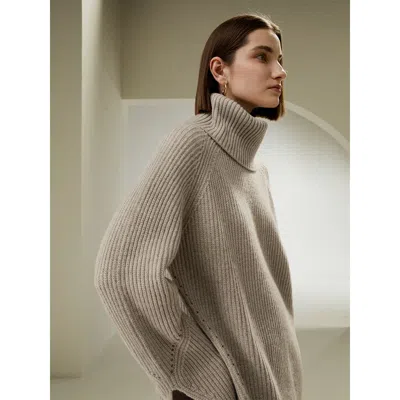Lilysilk Oversized Merino Wool Sweater With Slit Sleeves In Brown