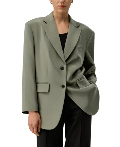Lilysilk Oversized Padded-shoulder Silk Blazer In Gray