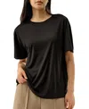 Lilysilk Elegant Casual Silk Tee With Rib Cuff For Women In Black