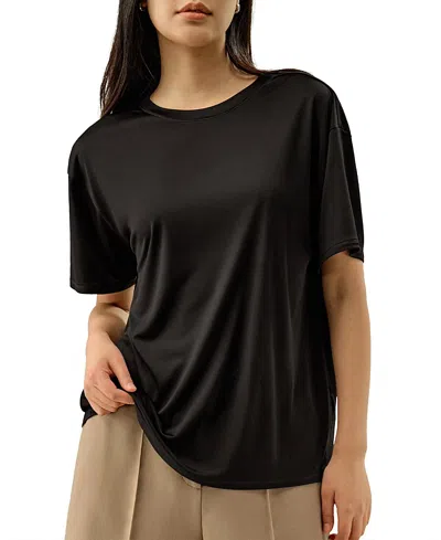 Lilysilk Elegant Casual Silk Tee With Rib Cuff For Women In Black