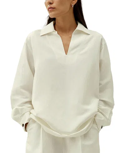 Lilysilk Oversized Silk-linen Blend Shirt In Natural White