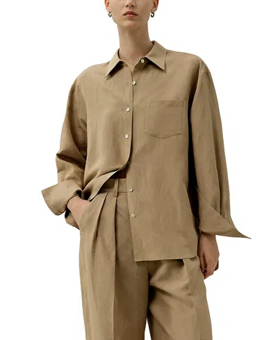 Lilysilk Oversized Silk-linen Blend Shirt In Brown