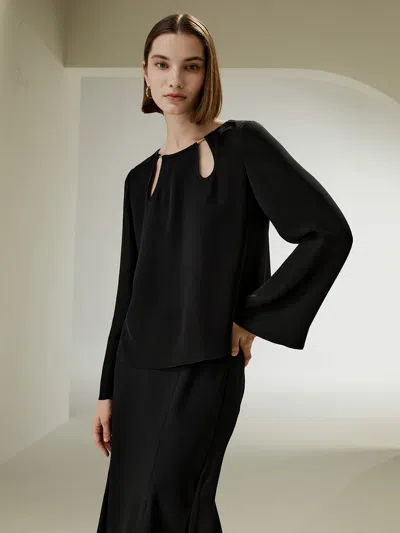 Lilysilk Parisian Droplet Cut-out Blouse In Black