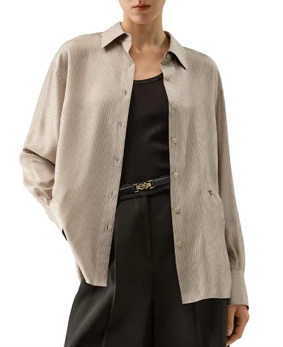 Lilysilk Pinstriped Oversized Silk Shirt In Neutral