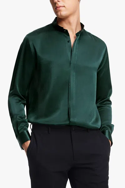 Lilysilk Placket Button-up Classic Silk Shirt In Fir Green In Transparent