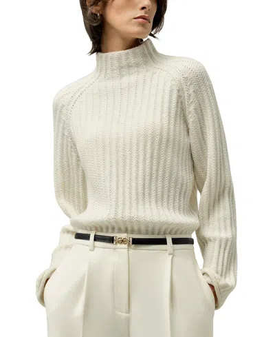 Lilysilk Pointelle Mock Neck Sweater In White