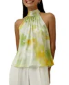 Lilysilk Print Silk Charmeuse Halter Neck Top In Multi