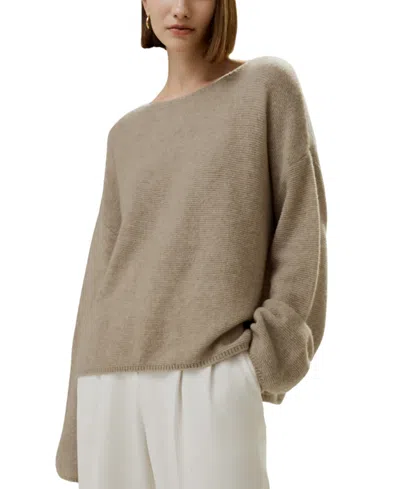 Lilysilk Relaxed Fit Drop-shoulder Silk Cashmere Blend Sweatshirt In Brown