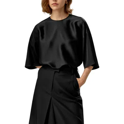 Lilysilk Relaxed Silk Crewneck Blouse In Black