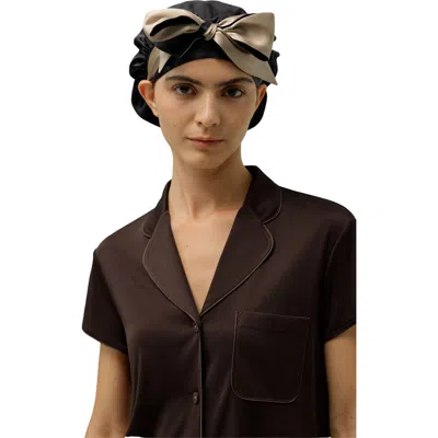 Lilysilk Reversible Silk Sleep Cap With Adjustable Ribbons In Brown