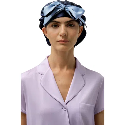 Lilysilk Reversible Silk Sleep Cap With Adjustable Ribbons In Blue