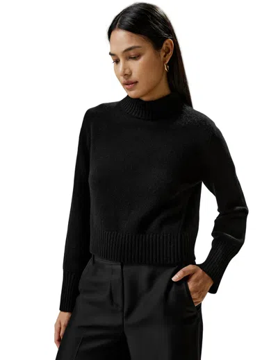 Lilysilk Ribbed Collar And Hemline Wool Cashmere Sweater For Women In Black