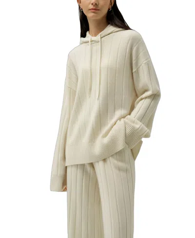 Lilysilk Ribbed Hooded Knit Top In Neutral
