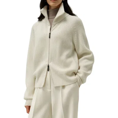 Lilysilk Ribbed-knit Turtleneck Zip Cardigan In White