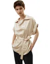 Lilysilk Roll-up Short Sleeves Top With Waist Belt For Women In Multi