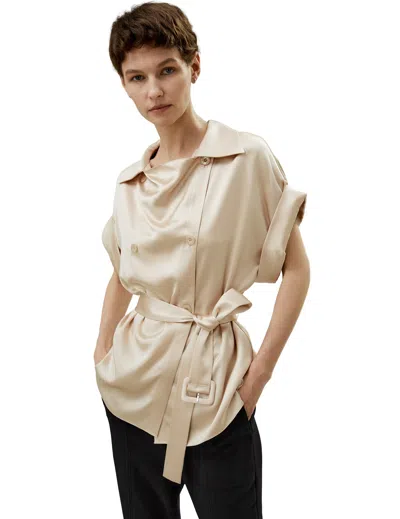 Lilysilk Roll-up Short Sleeves Top With Waist Belt For Women In Multi