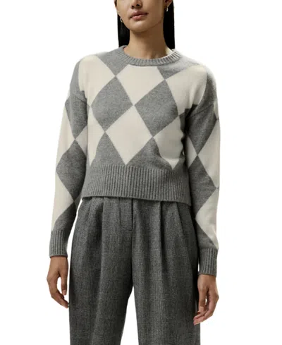 Lilysilk Round Neck Diamond Pattern Cashmere Sweater In Gray
