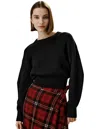 Lilysilk Round Neck Drop-shoulder Merino Wool Sweater For Women In Black