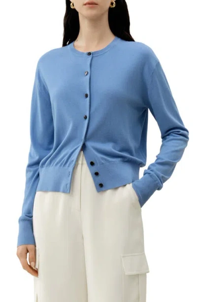 Lilysilk Round-neck Silk Cashmere Cardigan In Blue