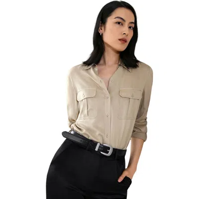 Lilysilk Sandwashed Silk Shirt With Epaulettes In Light Apricot