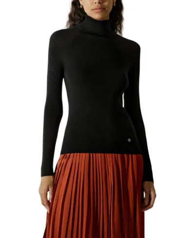 Lilysilk Seamless Silk-cashmere Blend Turtleneck Sweater In Black