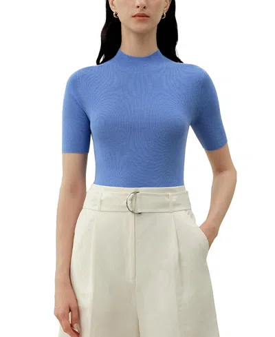 Lilysilk Seamless Silk-cotton Slim-fit Knit Top In Blue