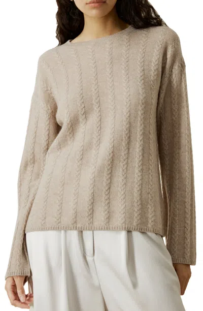 Lilysilk Semi-sheer Cable-knit Cashmere Sweater In Beige