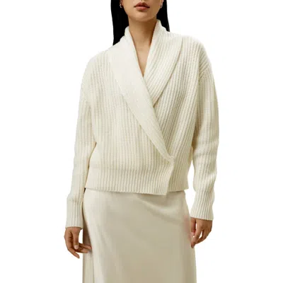 Lilysilk Shawl Collar Drop Shoulder Knit Cardigan In White