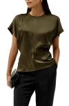 Lilysilk Short Batwing Sleeve Silk Contour Top In Green
