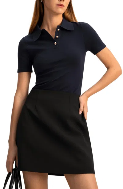 Lilysilk Short Sleeve Silk Polo Shirt In Blue