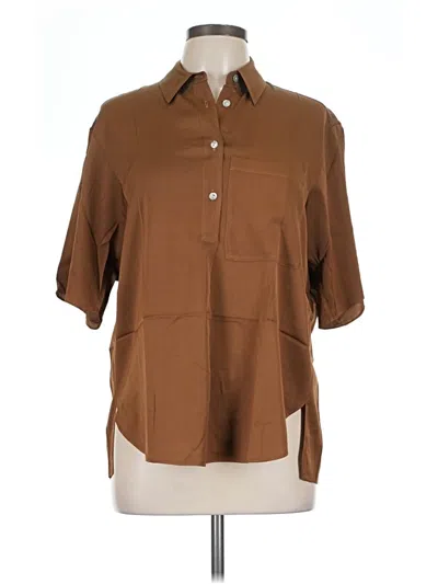 Pre-owned Lilysilk Short Sleeve Silk Top Brown Mock Neckline Tops