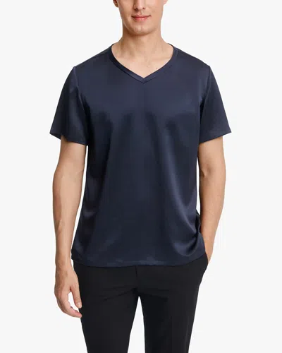 Lilysilk Short-sleeved V Neck Silk Mens Tee In Blue