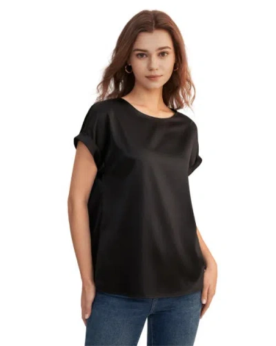 Lilysilk Short Sleeves Round Neck Silk Tee In Black