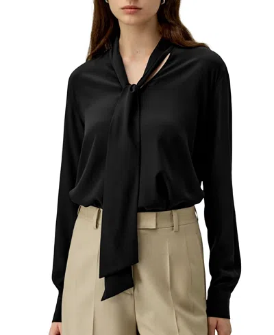 Lilysilk Silk Bowtie Blouse In Black