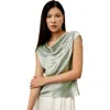 Lilysilk Silk Charmeuse Cowl Neck Top In Aqua Green