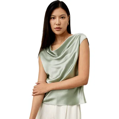 Lilysilk Silk Charmeuse Cowl Neck Top In Aqua Green