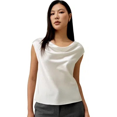 Lilysilk Silk Charmeuse Cowl Neck Top In Natural White