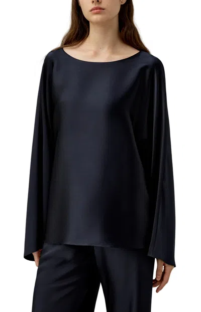 Lilysilk Silk Charmeuse Crewneck Blouse In Black