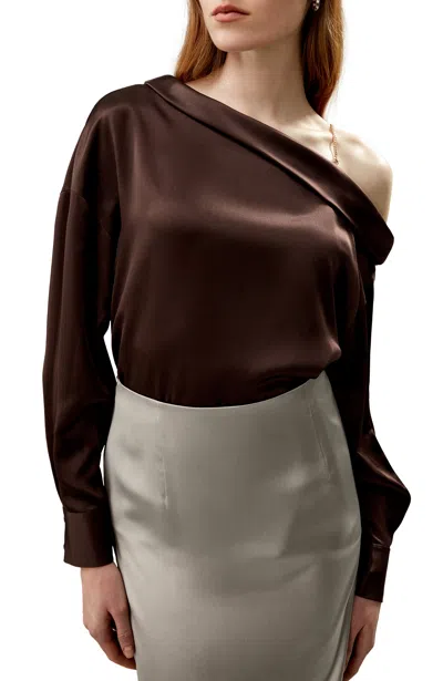 Lilysilk Silk Chic One-shoulder Top In Brown