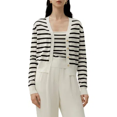 Lilysilk Silk-cotton Striped Knit Cardigan Set In White