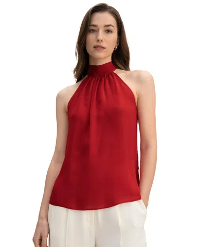 Lilysilk Silk Georgette Halter Neck Top In Pomegranate Red