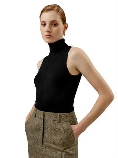 Lilysilk Silk Knitted Turtleneck Sleeveless Top In Black
