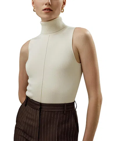 LILYSILK SILK KNITTED TURTLENECK SLEEVELESS TOP