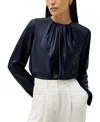 Lilysilk Silk Ruched-neck Top In Blue