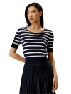 Lilysilk Silk Striped Cropped Knit Top In Navy Blue And White Stripes
